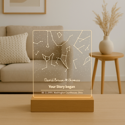 Custom Star Map LED Lamp with Personalized Names, Date & Location – Engraved Acrylic Night Light for Couples & Anniversaries