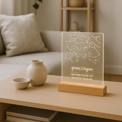 Custom Star Map LED Lamp with Personalized Names, Date & Location – Engraved Acrylic Night Light for Couples & Anniversaries