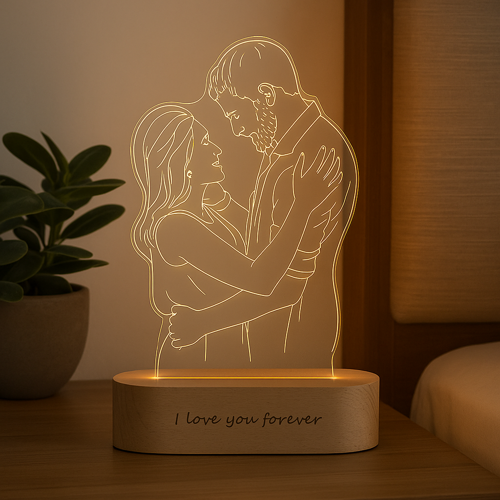 Custom 3D Photo Lamp with Engraved Text - Personalized LED Night Light for Anniversary, Birthday & Holidays