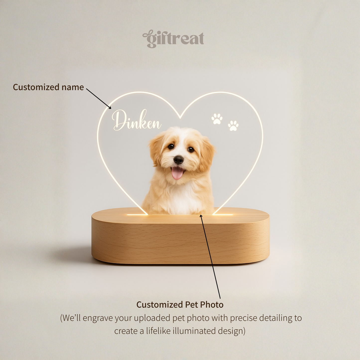 Custom Pet LED Lamp with Name Engraving – Personalized Acrylic Night Light for Dog & Cat Lovers