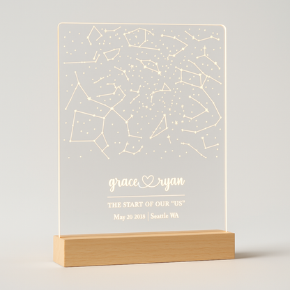 Custom Star Map LED Lamp with Personalized Names, Date & Location – Engraved Acrylic Night Light for Couples & Anniversaries